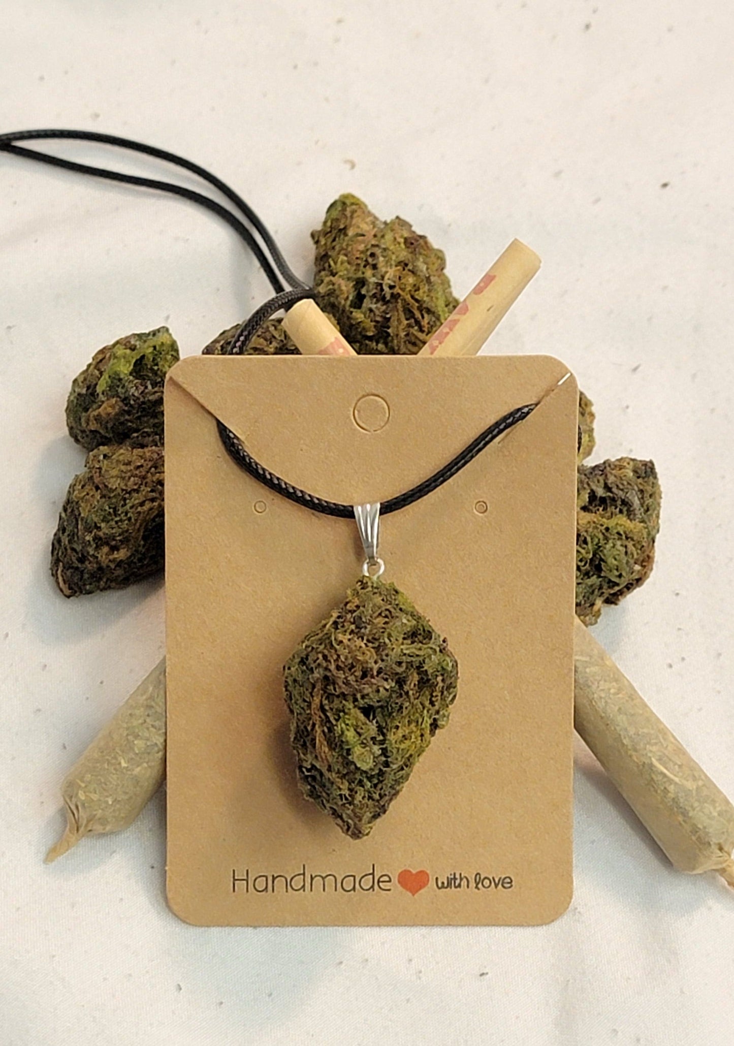Faux Nug Pendant Necklace – Handmade Weed Bud Jewelry | 420 Gift | Cannabis - Inspired Festival Accessory | Brown Cord Necklace 20” - FAUX - 20 Decor420 gift420 gift ideas