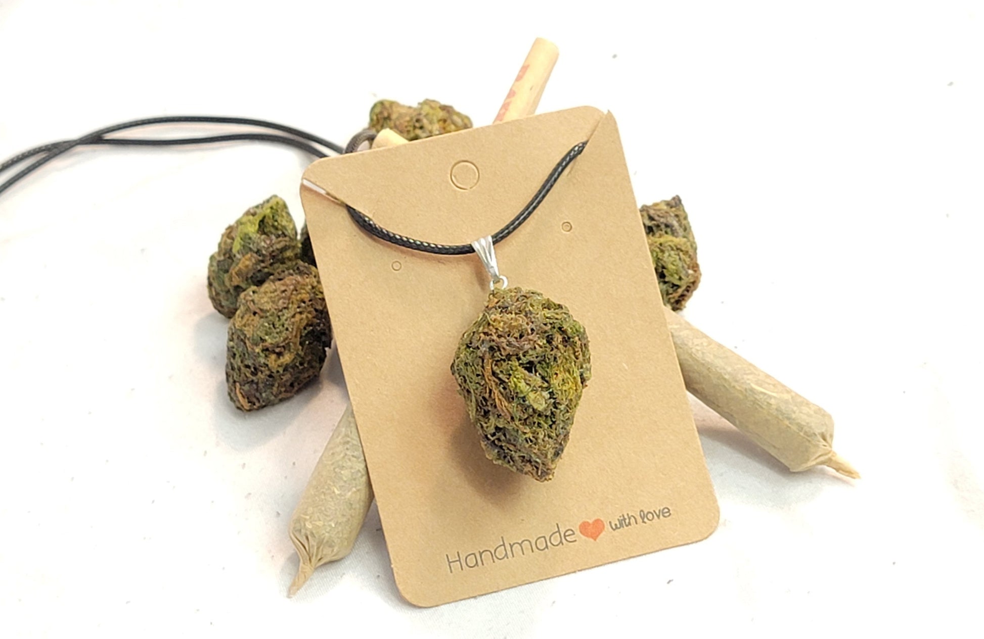 Faux Nug Pendant Necklace – Handmade Weed Bud Jewelry | 420 Gift | Cannabis - Inspired Festival Accessory | Brown Cord Necklace 20” - FAUX - 20 Decor420 gift420 gift ideas
