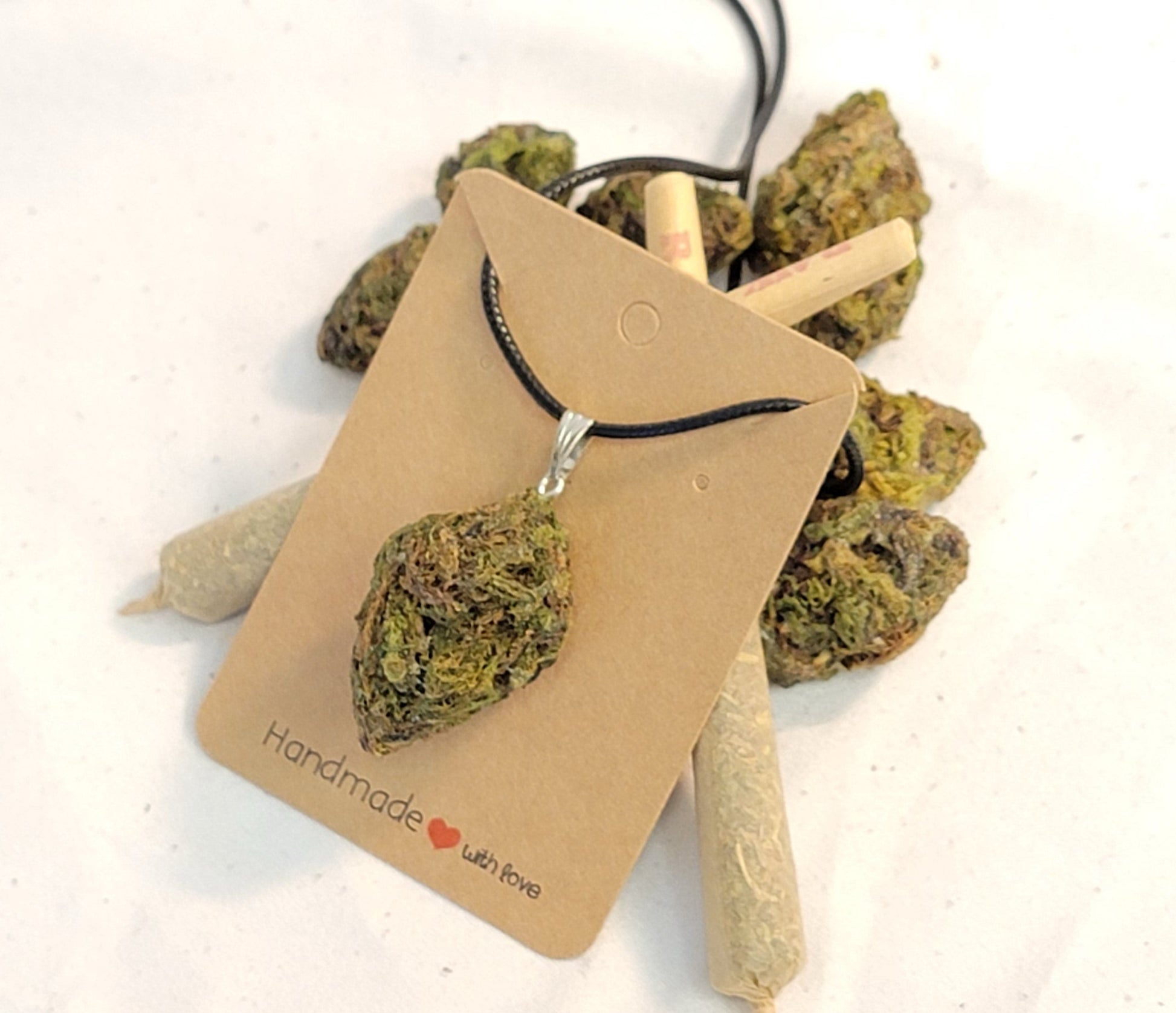Faux Nug Pendant Necklace – Handmade Weed Bud Jewelry | 420 Gift | Cannabis - Inspired Festival Accessory | Brown Cord Necklace 20” - FAUX - 20 Decor420 gift420 gift ideas