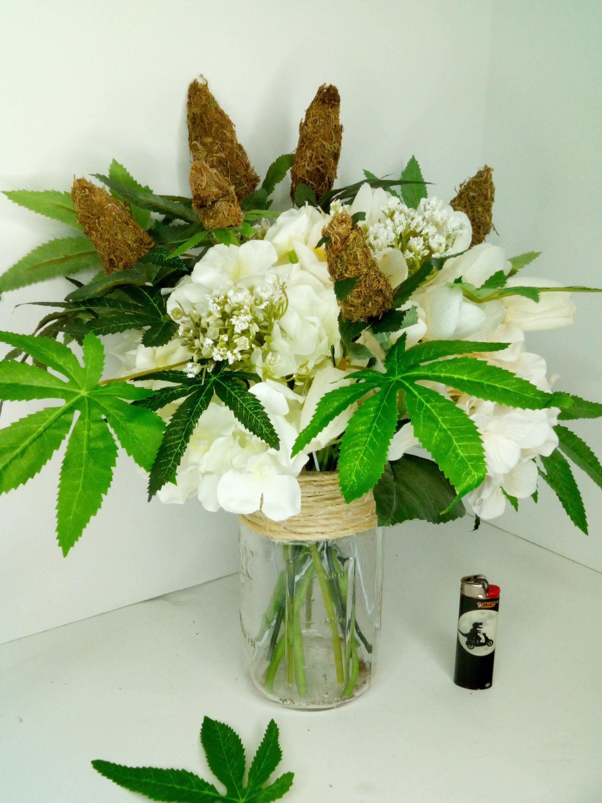 Stoner Weed Wedding Centerpiece Bouquet Fake Weed Artificial Marijuana Cannabis - FAUX-20 Decor