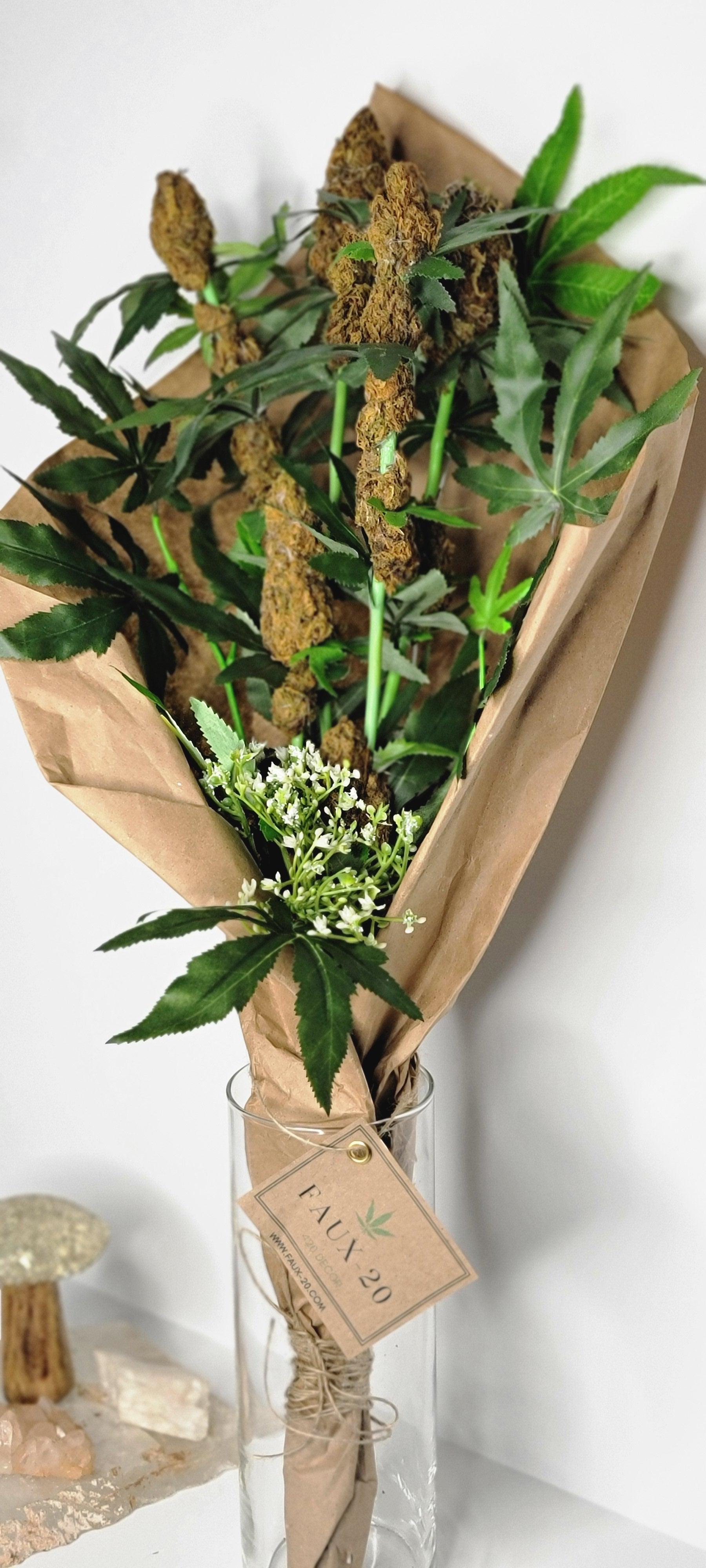 Weed Bouquet 5pc Fake Cannabis Hemp Artificial Marijuana Cannabis Weed 420 Decor - FAUX-20 Decor