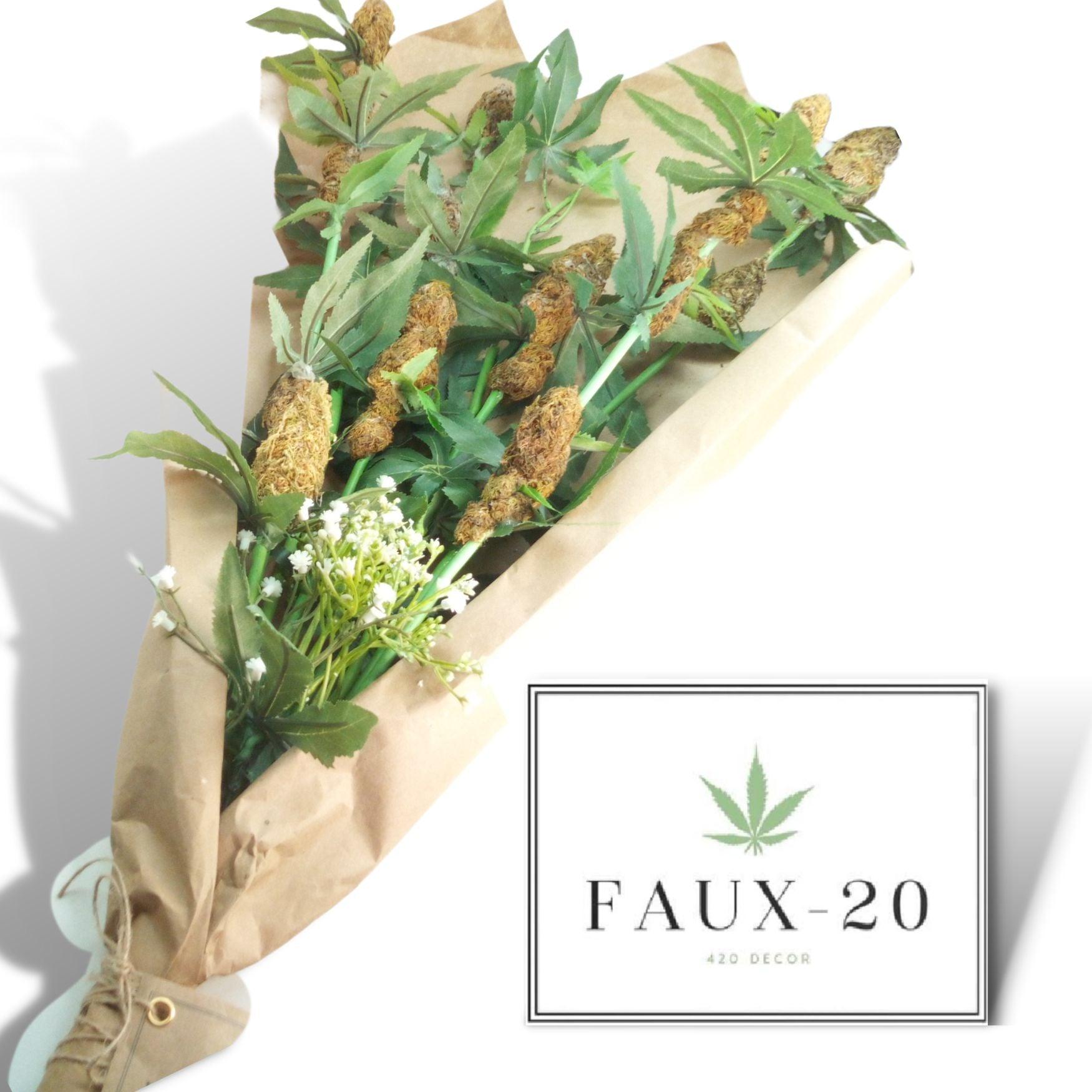 Weed Bouquet 5pc Fake Cannabis Hemp Artificial Marijuana Cannabis Weed 420 Decor - FAUX-20 Decor